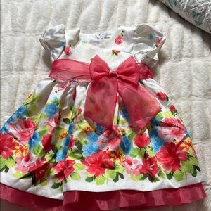 Floral Baby Dress with Pink Bow Bonnie Baby